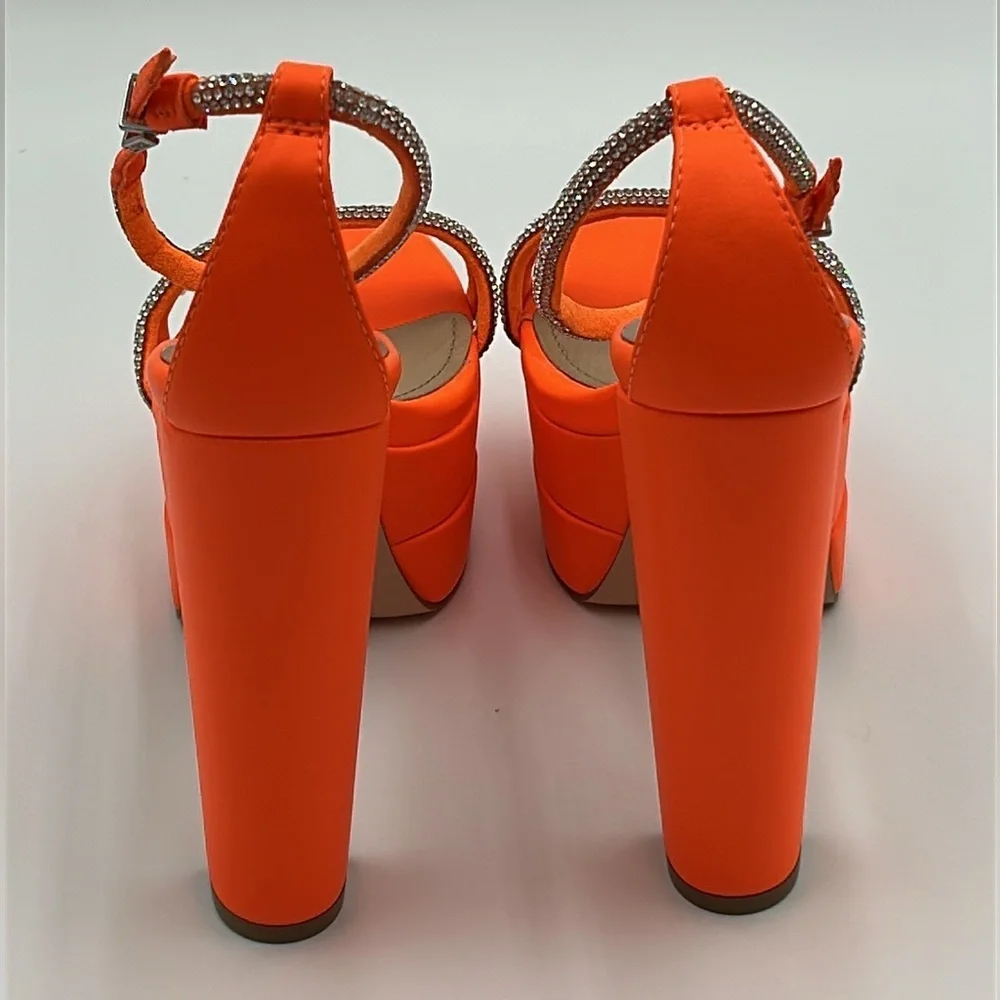 Schutz Fabienne Platform Sandals Acid Orange Crystal Ankle Strap Size 8.5 NWB